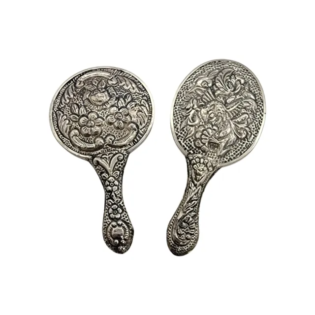 Set of 2 Turan Turkey 900 Silver Repousse Hand Mirrors #15964