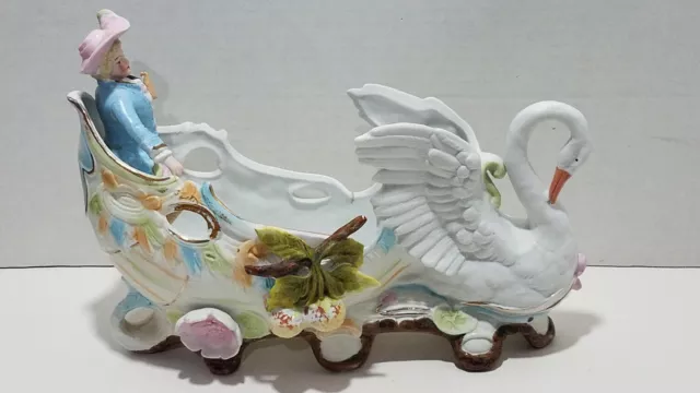 AWF Kister Scheibe Alsbach Porcelain Swan Sleigh Carriage Made Thuringia Germany