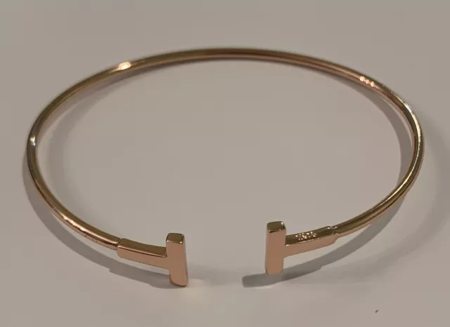 14k Rose Gold Plated 925 Sterling Silver Double T Bangle Wire Bracelet Cuff New