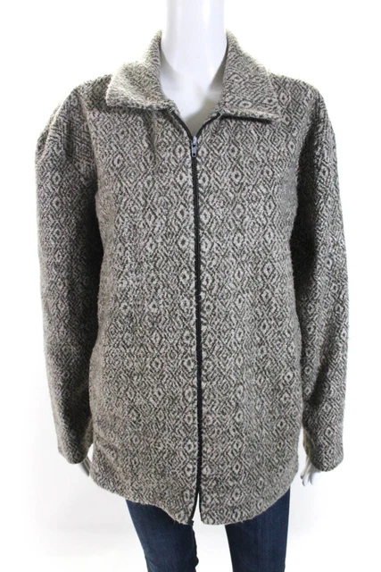 Folio Collection Womens Geometric Fleece Zip Jacket Gray Size Extra Large