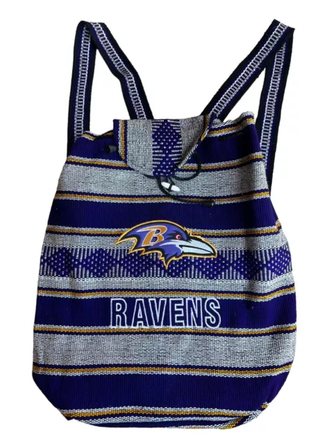 Baltimore Ravens Mexican Woven Embroidered Backpack Bag NFL Purple White Yellow
