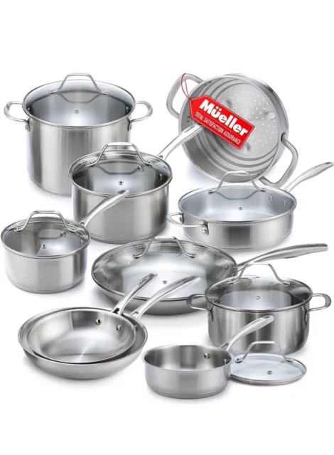 Mueller Pots and Pans Set 17-Piece, Ultra-Clad Pro Stainless Steel Cookware