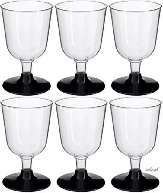 GSL 20 x Clear Plastic Party WINE Glasses Black Base 150ml