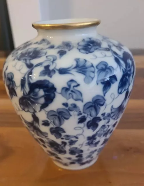 Vintage KPM Krister Germany Blue Floral Patterned Vase