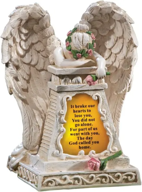 Solar Lighted Stone-Finished Weeping Angel Garden Memorial
