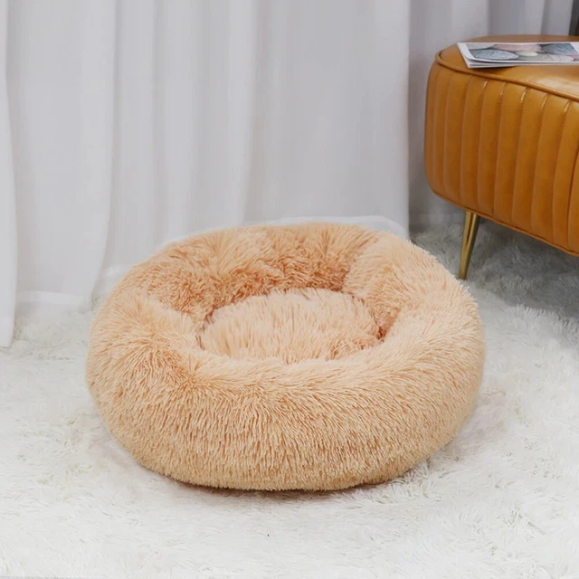 Donut Plush Pet Dog Cat Bed Fluffy Soft Warm Calming Bed Sleeping Kennel Nest 3