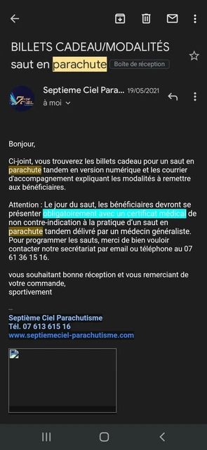 Billets saut en parachute