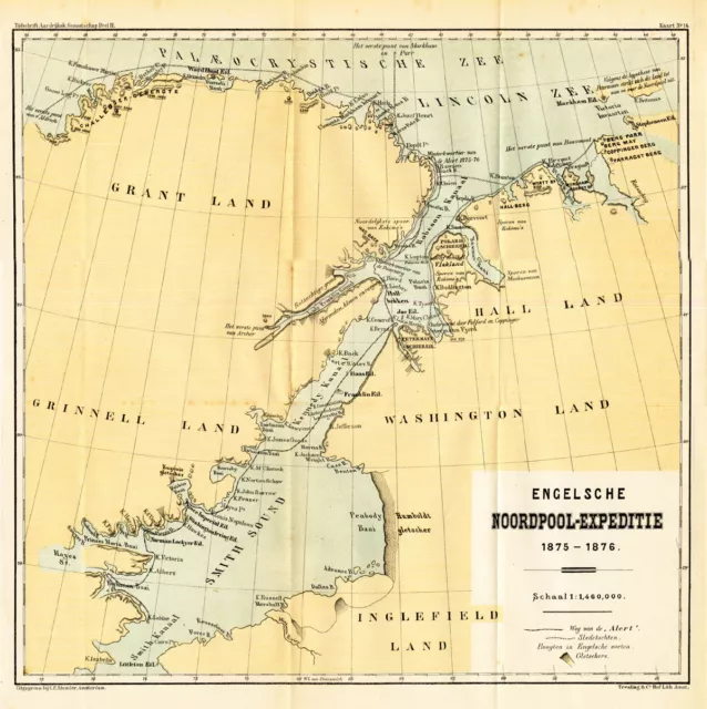 ANTIQUE MAP-CANADA-NORTH POLE EXPLORATION-GREENLAND-POLAR REGION