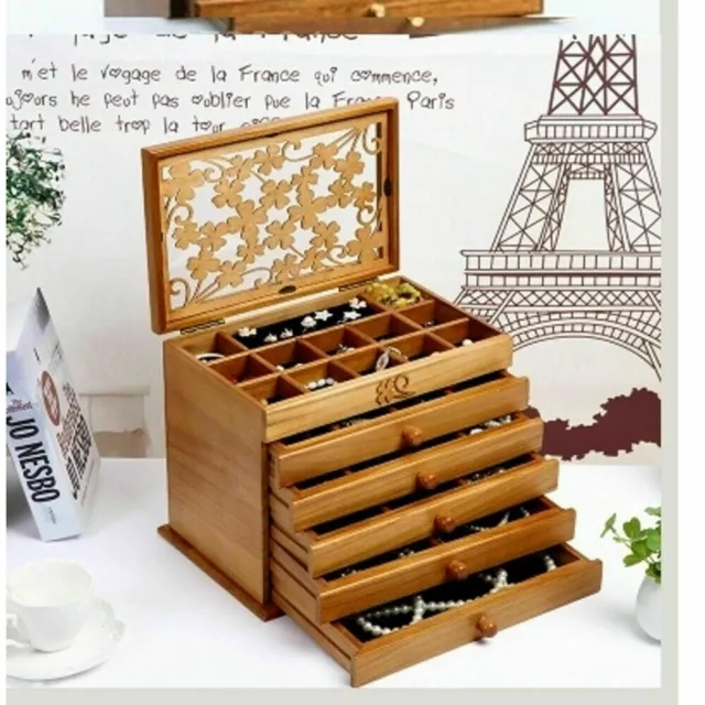 Schmuckschatulle aus Holz Große 6 Schichten Schmuck Organizer Schmuckkästchen