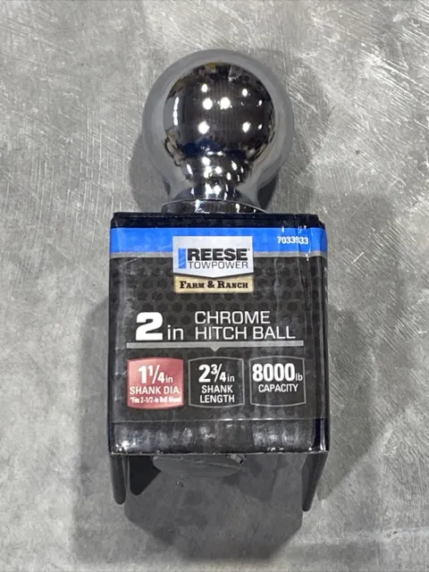 REESE Towpower 7033933 Chrome Hitch Ball, 2" x 1-1/4" x 2-3/4", 8000 Lb New