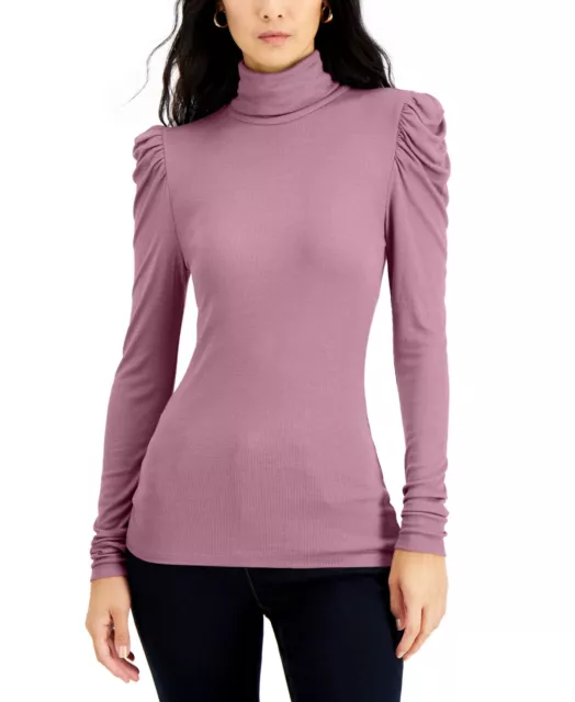 MSRP $40 Inc International Concepts Puff-Sleeve Turtleneck Top Pink Size Medium