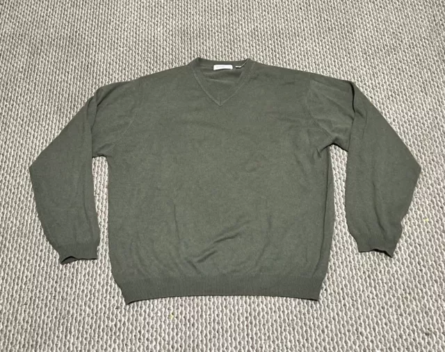 JWN Sweater John W Nordstrom Men's Green 100% Cashmere V-Neck Size XL