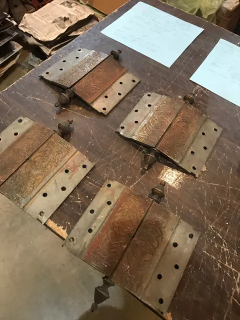D 30Set of four matching antique very decorative brass bronze hinges 6 x 8”