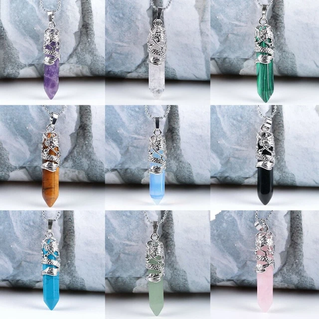 Hexagonal Natural Quartz Crystal Chakra Healing Point Pendant Necklace Jewelry