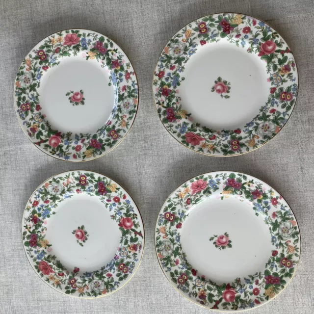 4 Vintage Crown Staffordshire Thousand Flowers Salad Plates 21cm 8.25 Inches