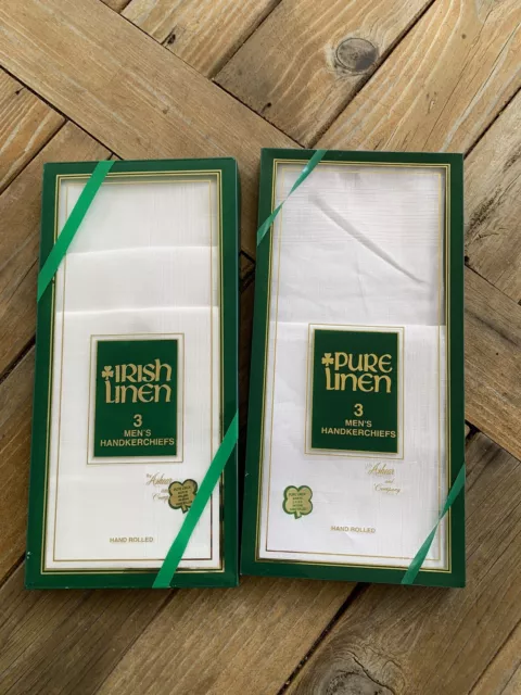 Ashear & Company Irish Linen Men's Handkerchiefs 4 New in Box Hand Rolled Saks