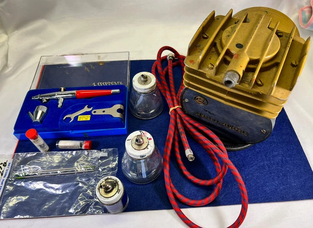 Aerógrafo Paasche tipo VLN3 original 2 cabezales extendidos 3 agujas y compresor de colección