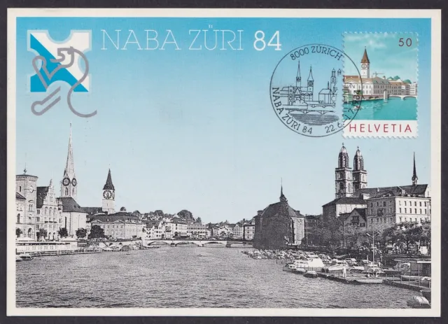 Switzerland 1984, NABA ZURI, View of the City, maximum card