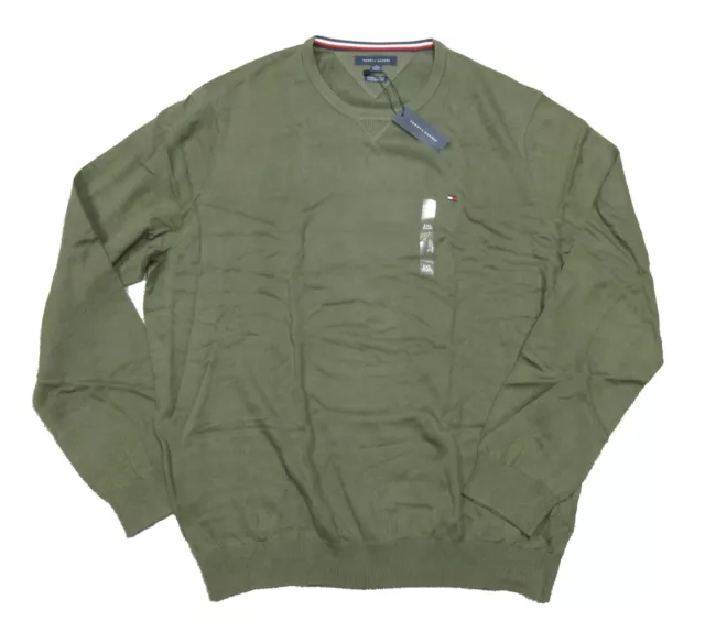 Tommy Hilfiger Men's Olive Green Solid Crew-Neck Premium Cotton Pullover Sweater