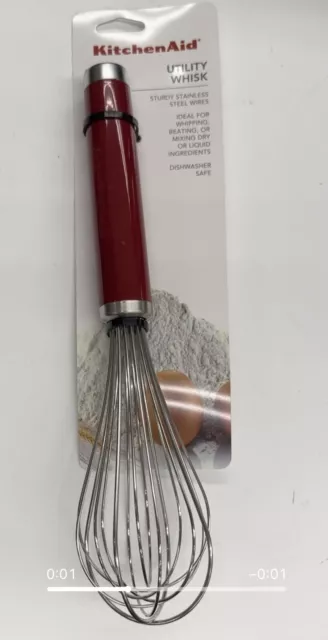 KitchenAid Utility Whisk Glossy Red with 100th Anniversary Stainless Endcap NEW