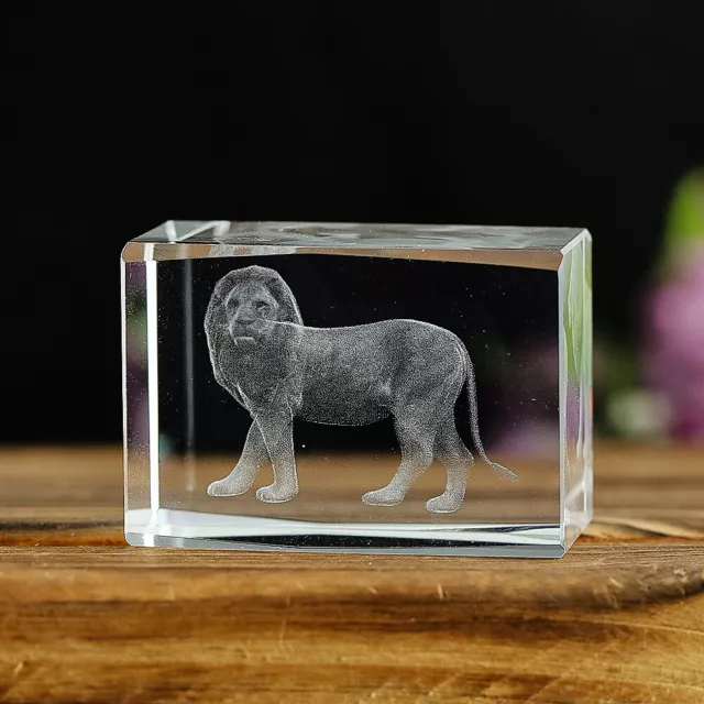 Laser inner carved lion paperweight feng shui crystal ornament decoration Glass