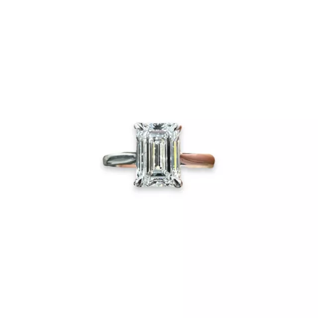 Diamond Engagement Ring Platinum Emerald Cut Lab Grown 2.04ct IGI certified