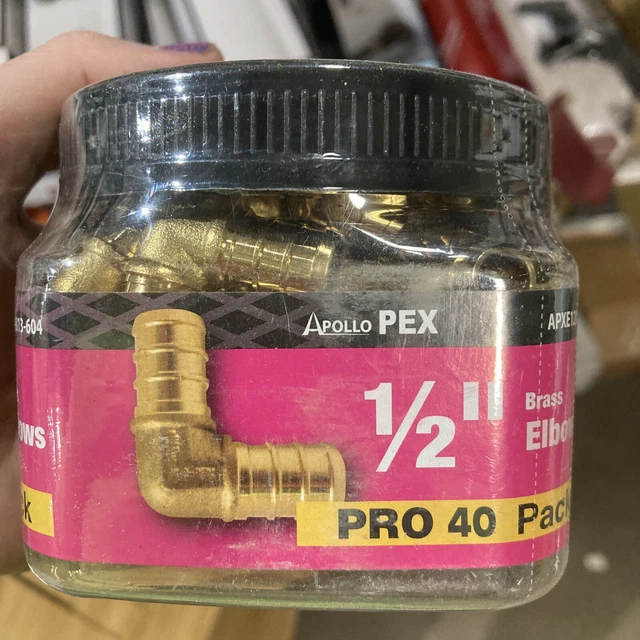 New Apollo Apxe1240Jr Tub (40)  Pex 1/2" Inch 90 Elbows Brass Barb Crimp 7340458