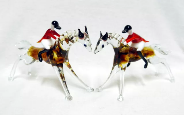 2 x Murano Glass Huntsman Rider & Horse Figurines - VGC