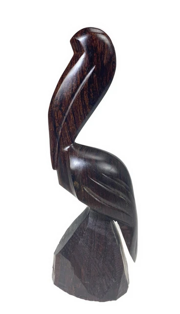 10” Carved Pelican Heavy Solid Exotic Wood Primitive Figurine Dark Brown Bird...