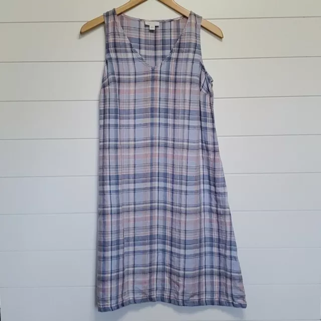 J. Jill Womens Love Linen Plaid V Neck Sleeveless Midi Dress size XS Cottagecore