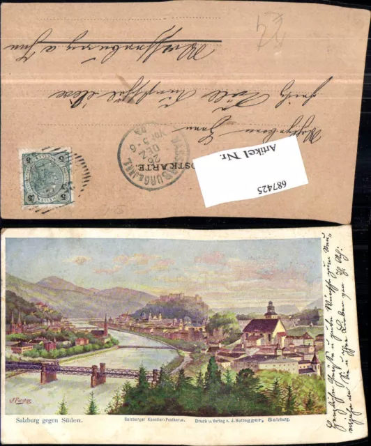 687425 Künstler AK J. Forster Salzburg Stadt Stempel Wasserburg am Inn Ankunftss