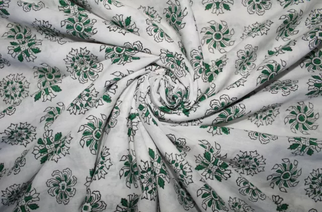 4.6m Indien Main Bloc Imprimé Neuf Vêtements Couture Tissu Coton Floral