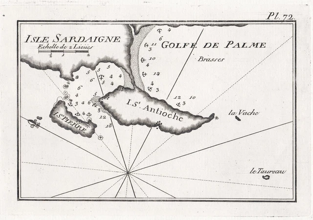 Sardegna Isola Sant-Antioco Island Isola Mappa Roux 1800
