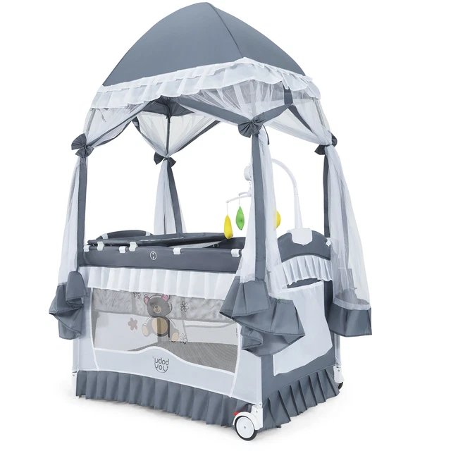 ELEGANT Multi Functional Baby Playard Crib Bassinet Bed Changing Table Canopy