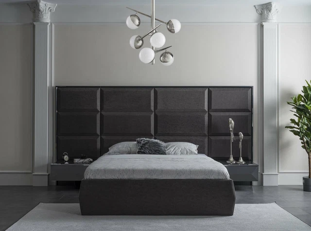 Luxe Chambre à Coucher Lit Stylé Aménagement Lit + 2x Table de Chevet Meuble