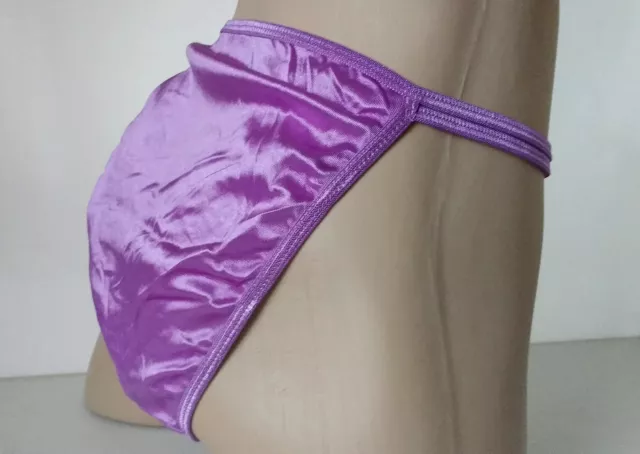 Nylon Satin High Leg String Bikini - Violet Silky Tanga Knickers UK 18 2XL