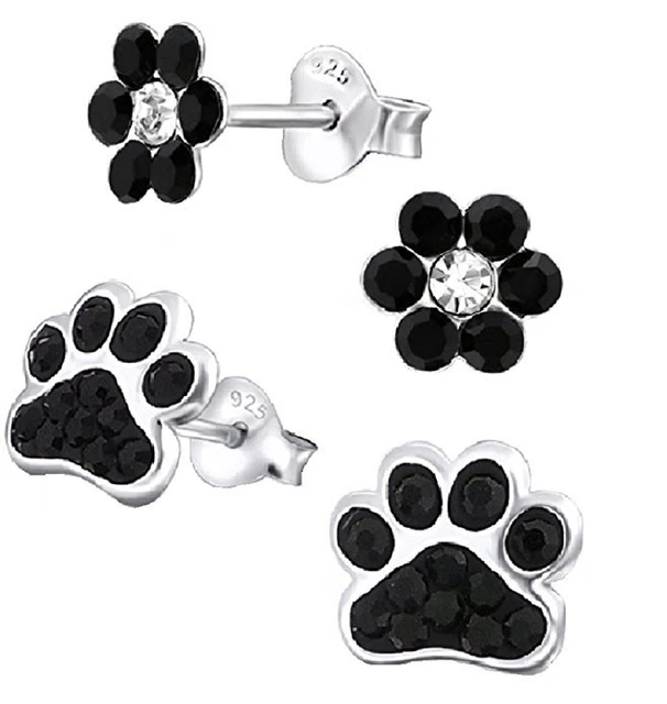 Set of 2 Pairs 925 Sterling Silver Kids Girls Lot Stud Earrings (Nickel Free)