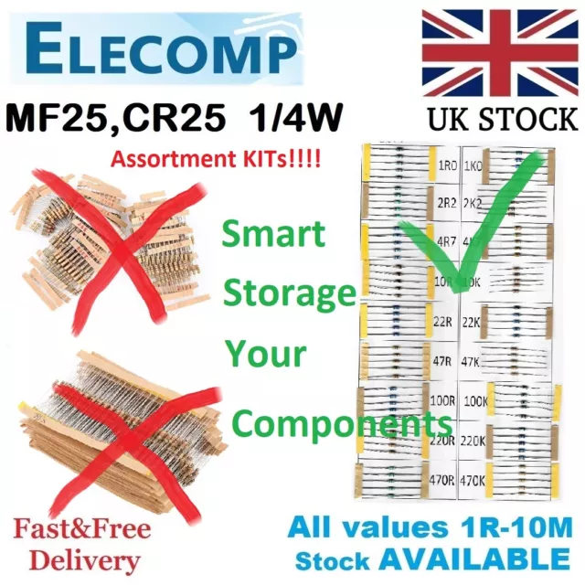 MF25,CR25 Resistors Assortment KIT 1/4W 1R-10M 5/10/20pack 1680pcs Free postage