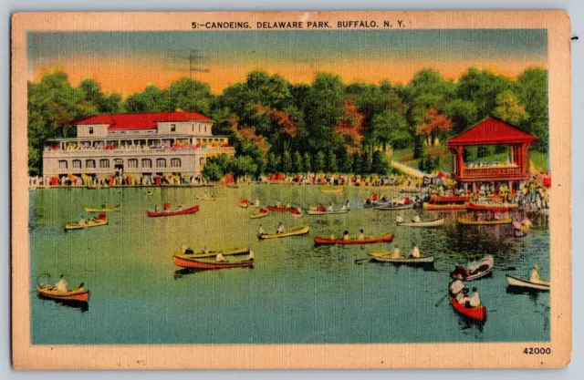 Buffalo, New York NY - Canoeing - Delaware Park - Vintage Postcard - Posted