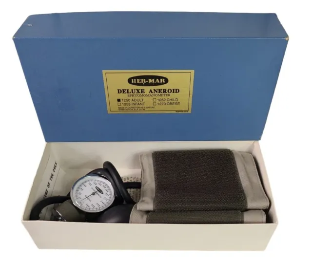 Puño de presión arterial esfigmomanómetro vintage Her-Mar aneroide de lujo Japón