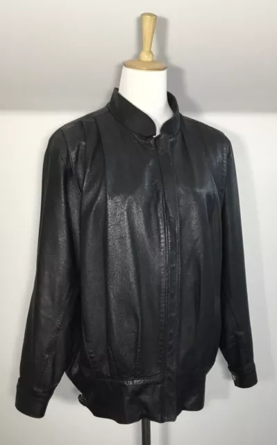 Vintage Black leather Jacket Sz 10 12 80’s 90’s City Girl Zip Front Retro Boho❤️