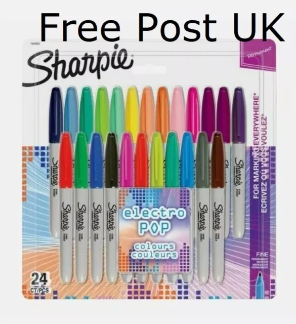 Sharpie Permanent Marker Pens Fine Point Electro Pop & Assorted Colour Pack 24