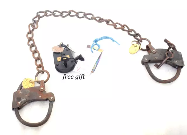 Working Decor Handcuff Cast Iron Lock with Key U.S. Postal Western Handcuff Gift