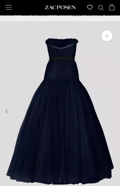 Zac Posen Strapless Pleated Gown in Midnight Size 12 2