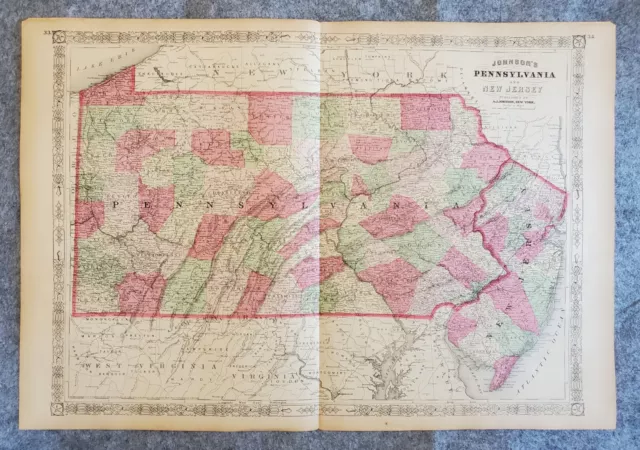 Johnson's Family Atlas Map Of Pennsylvania & New Jersey 1867