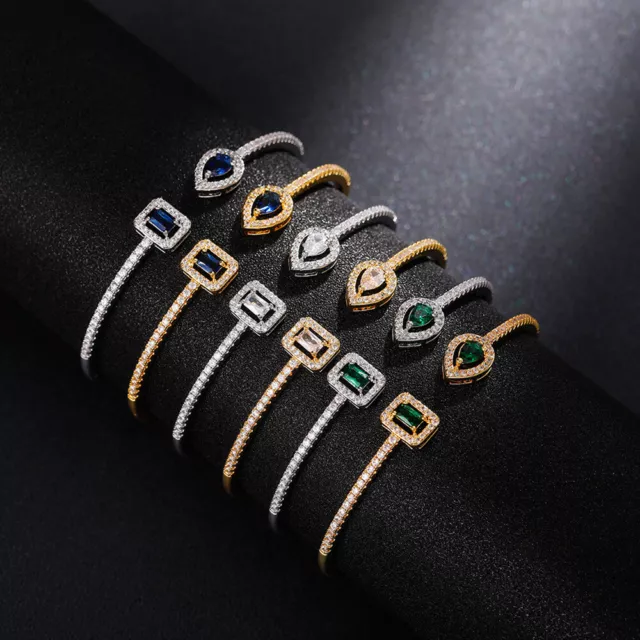 925 Silver Gold Crystal Bangle Bracelet Cuff Women Zircon Wedding Jewelry Gifts