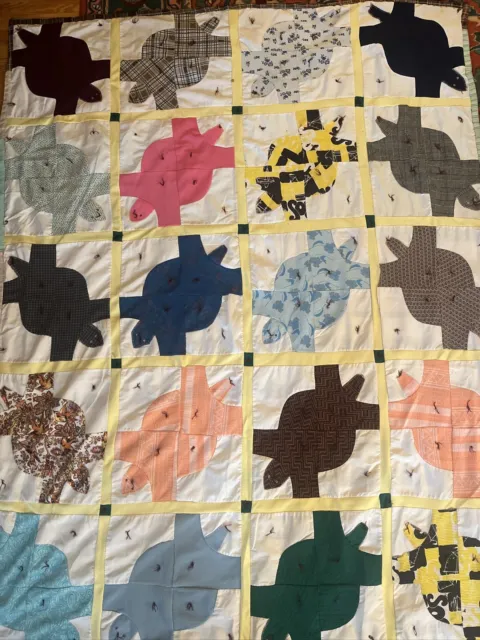Vintage Quilt Hawaiian Turtle Pattern  80 X 64 Polyester 70’s Handmade Stitched