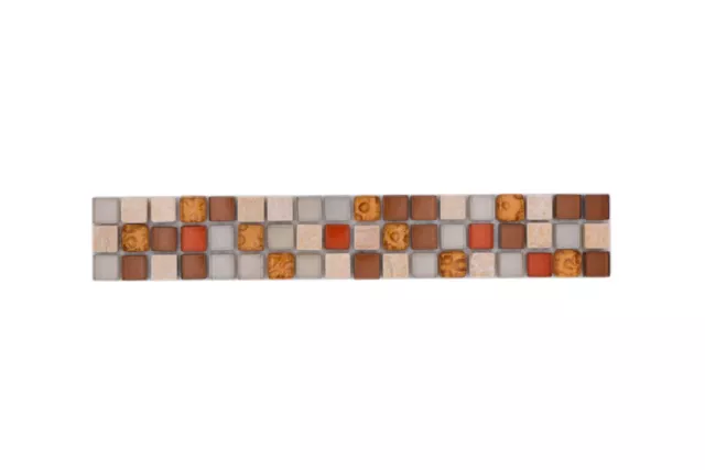 10x Mosaico IN Vetro Pietra Naturale Bordi Rustico Braun Beige Arancione Barre