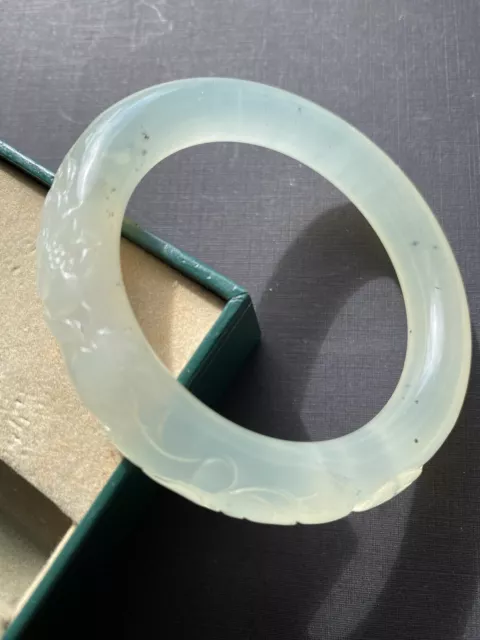 Superb Chinese Hand Carved Translucent Natural Light Blue Jade Bangle 55mm