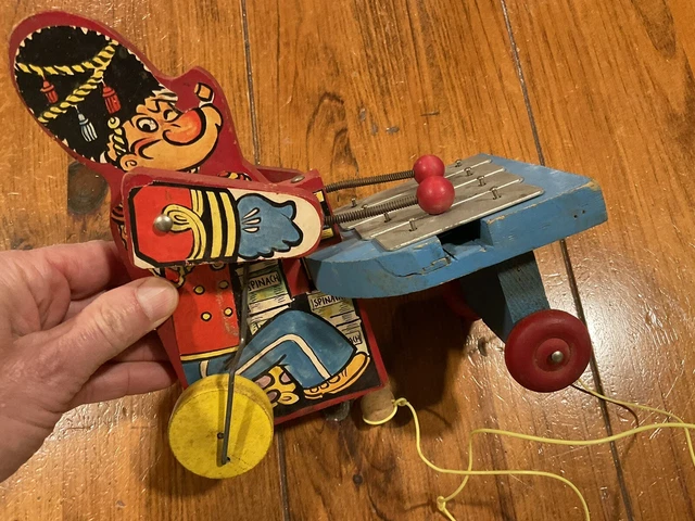 Original C.1962 American Pre School Popeye Musical Wooden Pull Toy Original C.1962 American Pre School Popeye Musical Wooden Pull Toy